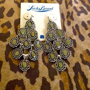Lucky Brand Dangle Earrings Silver with Green Gemstones